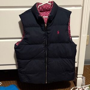 Polo Ralph Lauren Kids Navy Reversible Puffer Vest with Pink Accents size L